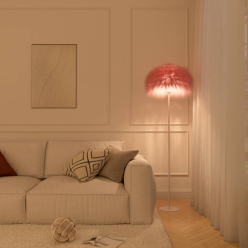 Acroma 63" Blush Pink Feather Floor Lamp with Dome Shade - 1-light