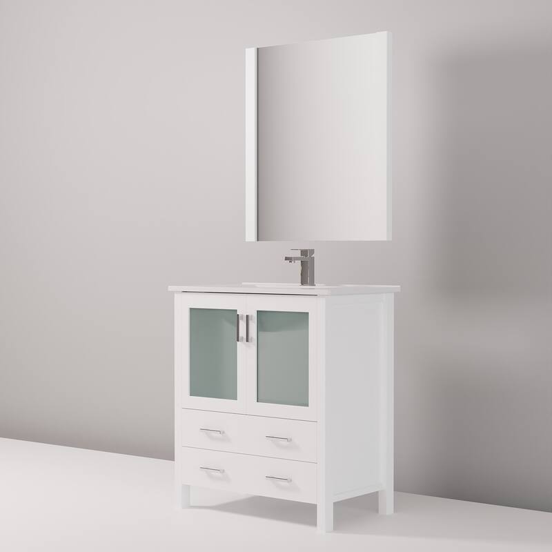30-inch Bathroom Vanity with Ceramic Top, Stainless Steel Faucet, and Mirror - Scratch & Stain Resistant Surface