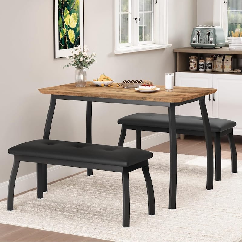 43.3" Kitchen Dining Table Set with 2 Upholstered Benches for Home Kitchen Dining