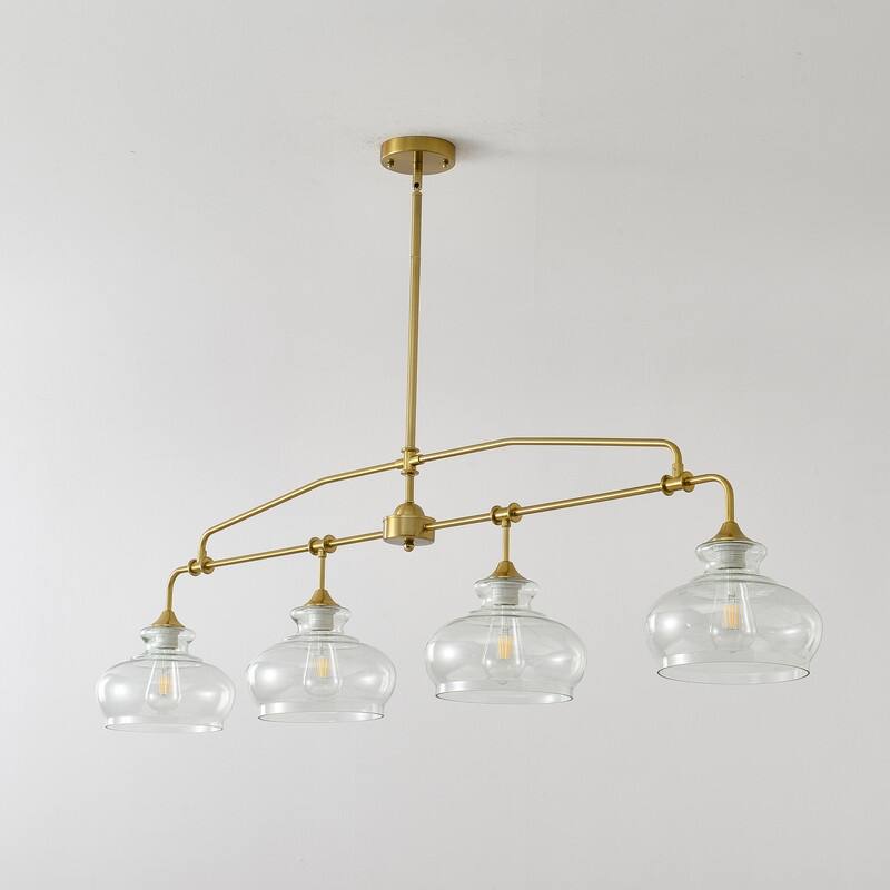 Modern 3/4/5 Light Gold Chandeliers Linear Glass Kitchen Island Lights