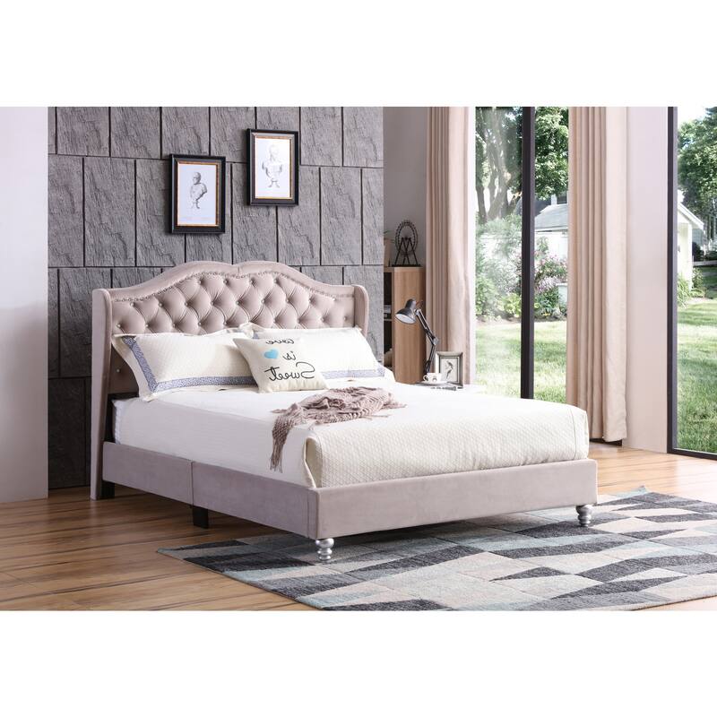 Upholstered Bed Frame Beige, Modern Tufted Bed, Bedroom Furniture, Platform Bed, Headboard Bed