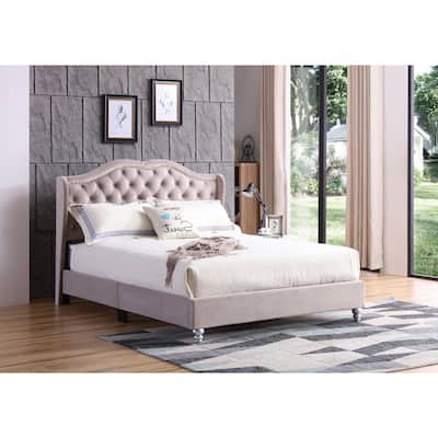 Upholstered Bed Frame Beige, Modern Tufted Bed, Bedroom Furniture, Platform Bed, Headboard Bed