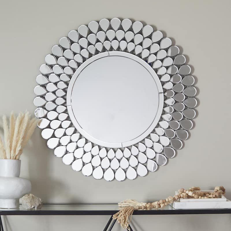 Glass Starburst Room Wall Mirror with Teardrop Embellishment - Silver - Roche River Decor