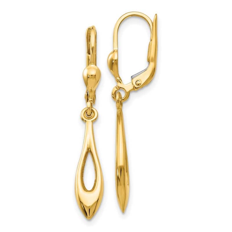 Curata 14k Yellow Gold 36x5mm Polished Open Marquise Dangle Lever back Earrings