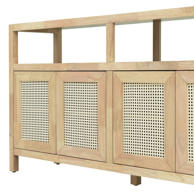 Bohemian Rattan Self Storage Cabinet with Solid Wood Frame