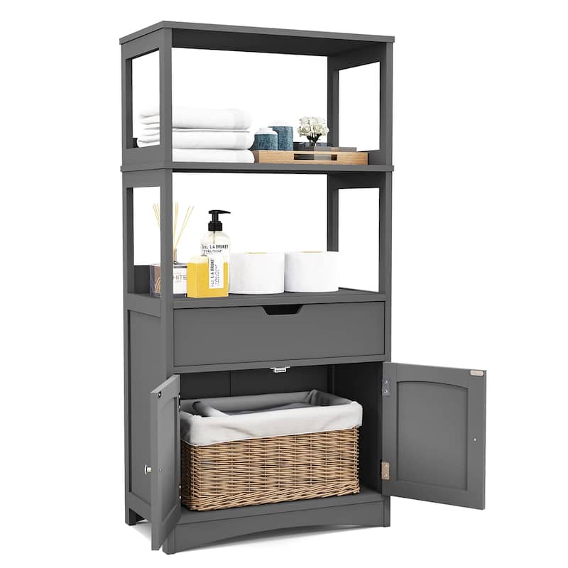 Gymax Bathroom Storage Cabinet w/Drawer Shelf Cupboard Floor Cabinet - See Details