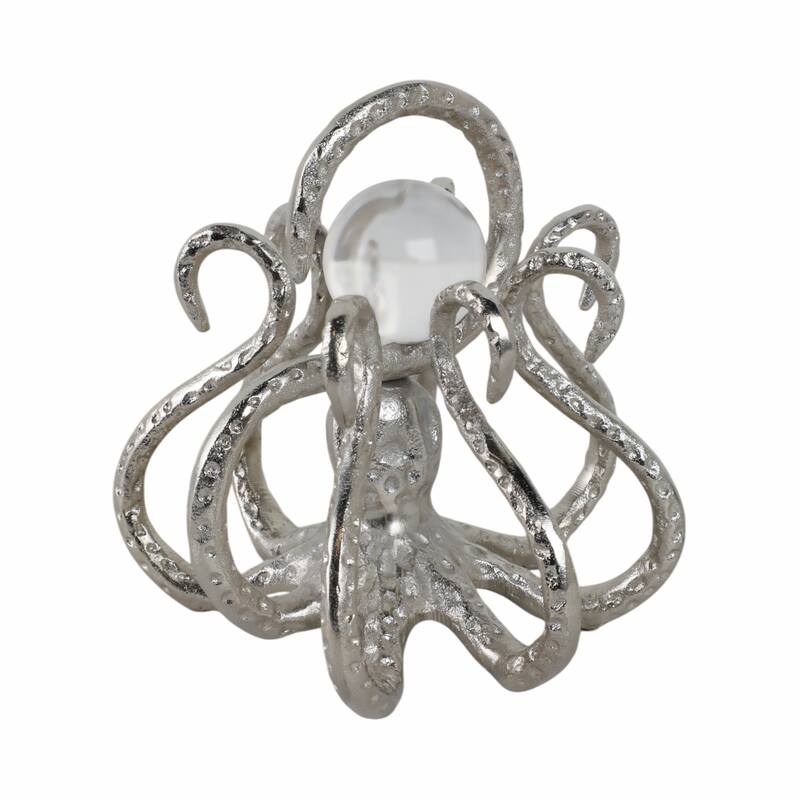 Metal Glass Figurine Octopus Design Metallic Coastal Style - 7" Silver - 7.75" x 7" x 7"