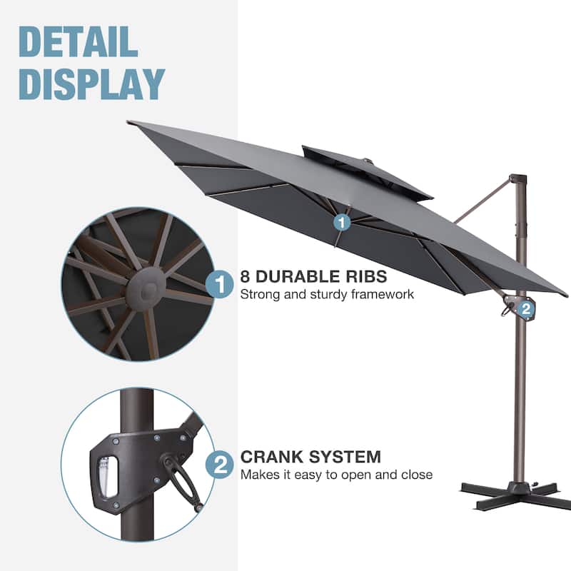 VredHom Patio Outdoor 9 x 11 FT Cantilever-Offset Umbrella with Premium Weight Base