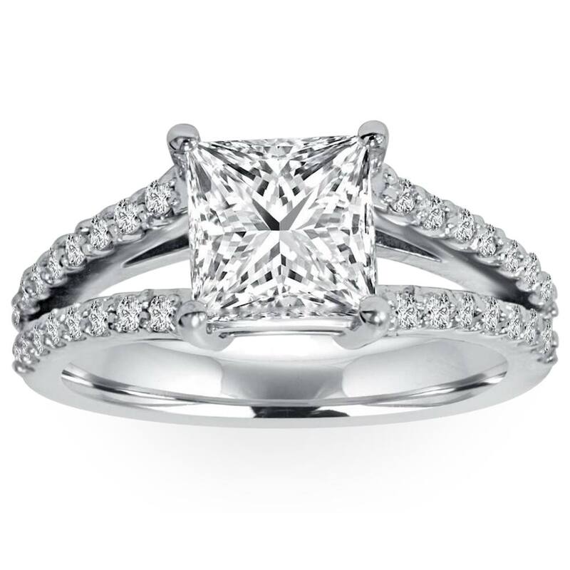 1 1/3Ct Princess Cut Split Shank Enhanced Diamond Engagement Ring White Gold