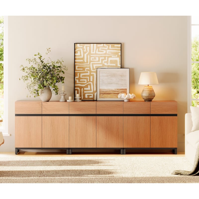 WAMPAT Storage Cabinet, Modern Sideboard with Adjustable Shelf and Metal Base - 3PCS - MOCHA
