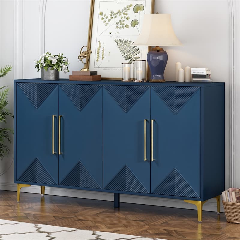 Wood 4-Door Cabinet with Metal Legs