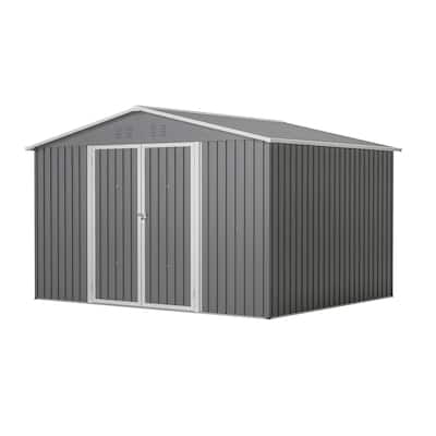 All Weather 10X8 FT Outdoor Storage Shed Metal Lockable Grey