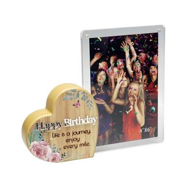 Heart With Text And Clear Photo Frame- Happy Birthday Photo Frame