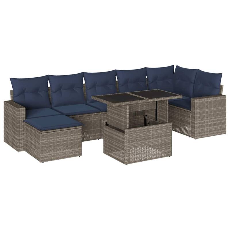 vidaXL 8 Piece Patio Sofa Set with Cushions Black/Brown/Gray Poly Rattan