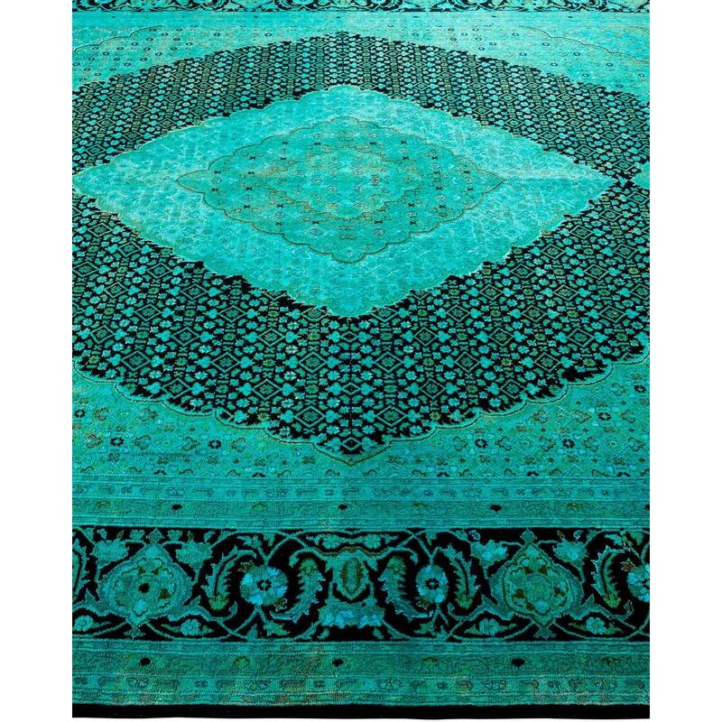 Overton Hand Knotted Wool Vintage Inspired Modern Contemporary Overdyed Blue Area Rug - 8' 0" x 10' 5"