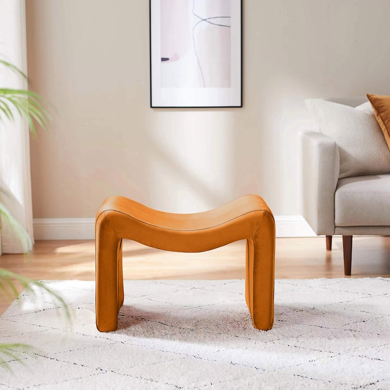 VANOMi Upholstered Pouf, Mid-Century Modern Ottoman, Cometemporary Foot Stool For Living Room Extra Vanity Seat For Small Space