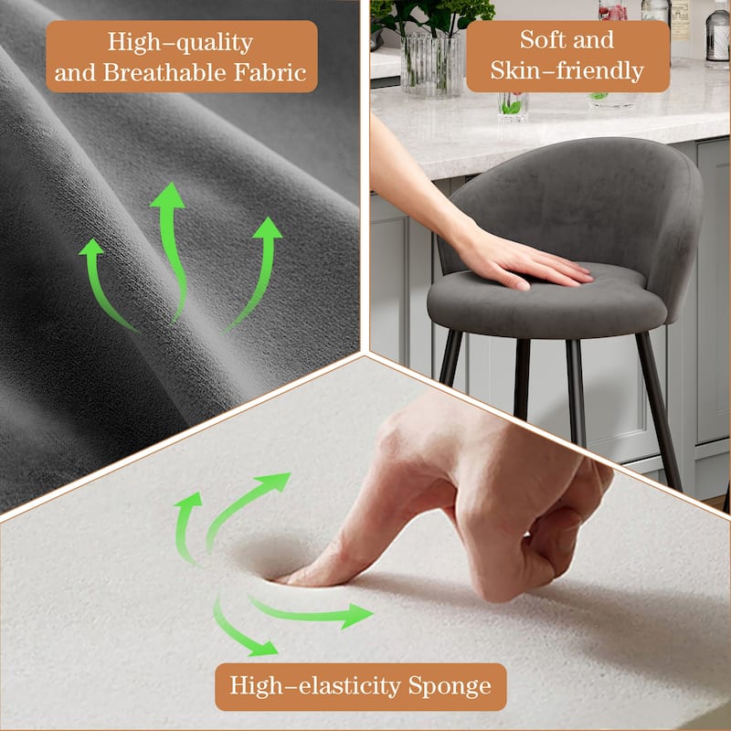 24" Height Upholstered Counter Stools With Metal Frame, Bar Chairs for Kitchen lsland with back and footrest