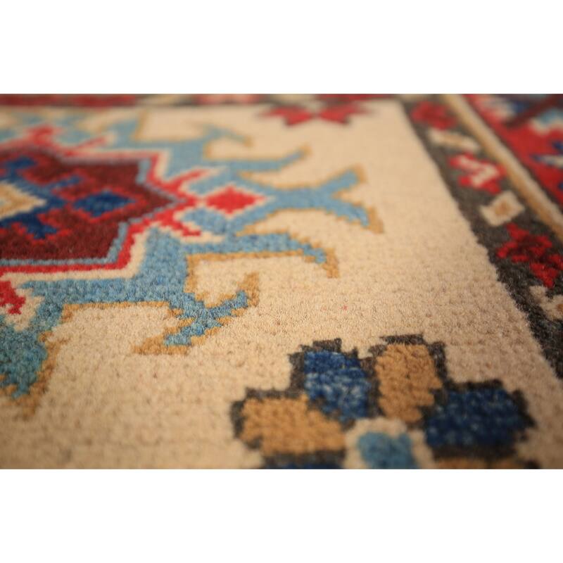 Geometric Kazak Foyer Rug Hand-Knotted Traditional Wool Carpet - 2'0" x 3'0"