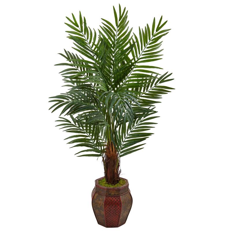 Artificial Palm Tree with Planter, 60" Realistic Green Fronds, Indoor Tropical Decor, Home Office Accent - 51-60 Inches