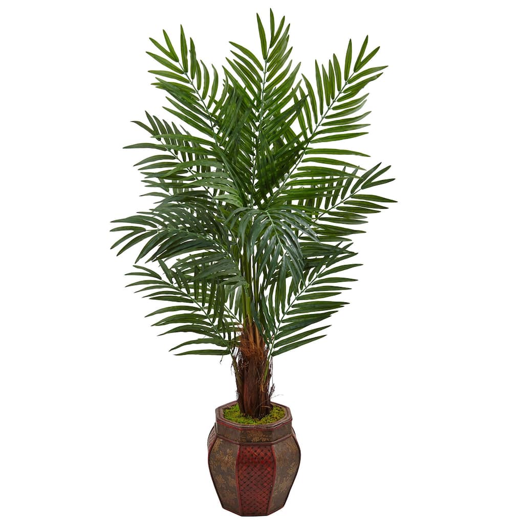 Artificial Palm Tree with Planter, 60" Realistic Green Fronds, Indoor Tropical Decor, Home Office Accent - 51-60 Inches