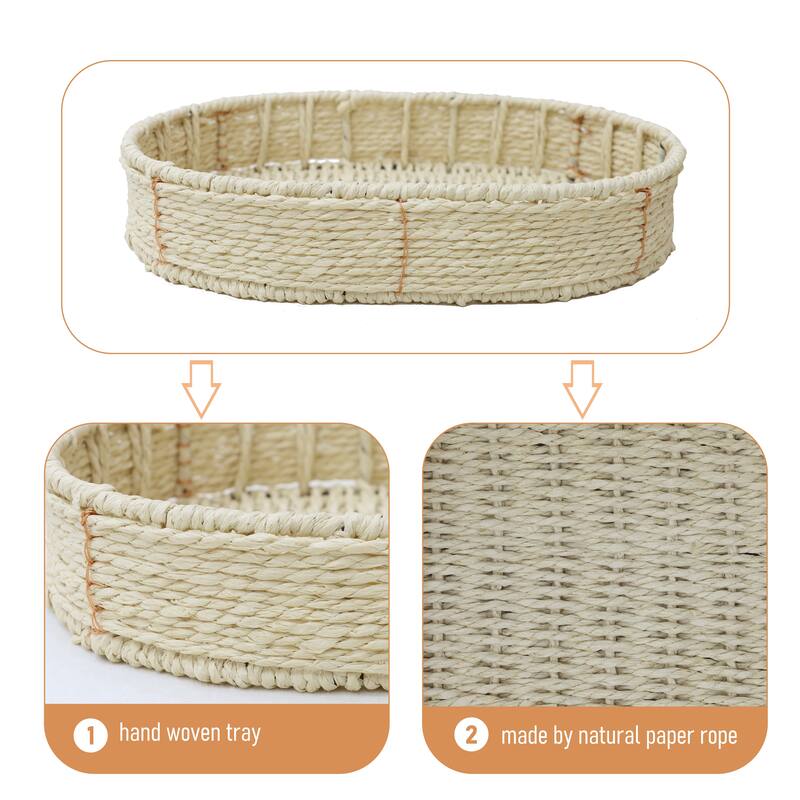 Small Handwoven Side Tables 3-Tier Oval Organizer Portable Storage Shelf