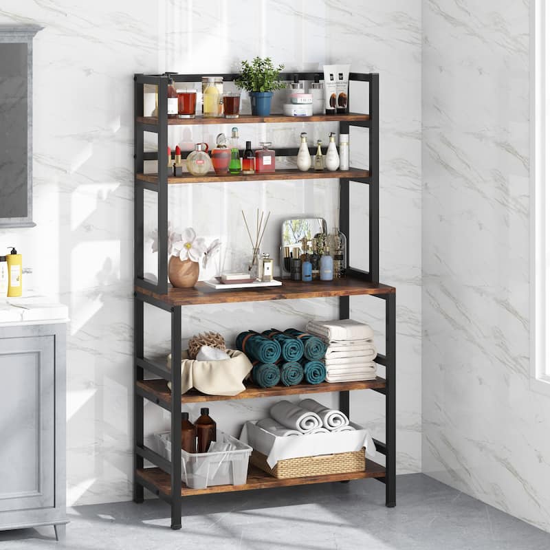 5-Tier Kitchen Bakers Rack Utility Storage Shelf Microwave Oven Stand, Industrial Microwave Cart Kitchen Stand with Hutch