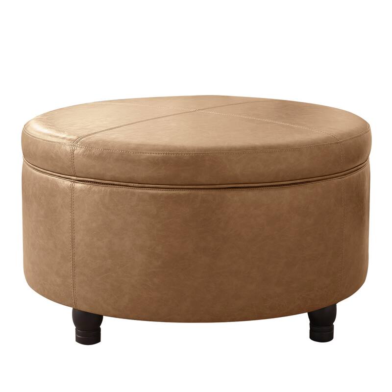 Faux Leather Round Storage Ottoman