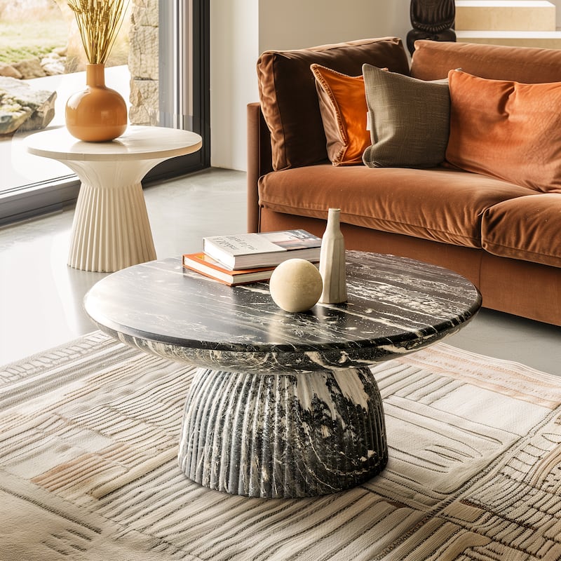 Studio London Maddox Single Round Coffee Table Stone Marble Effect