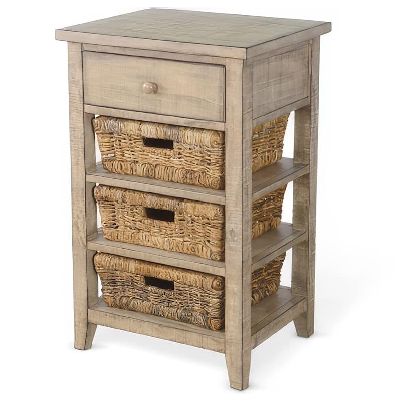 16 in. Pebble Brown Rectangle Wood End Table, Sturdy Build End Side Table for Living Rooms