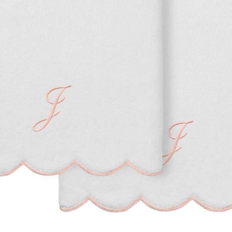 Authentic Hotel and Spa 100% Turkish Cotton Pink ADORNIA Scallop Personalized 2 Piece Bath Towel Set - 2 Bath Towels