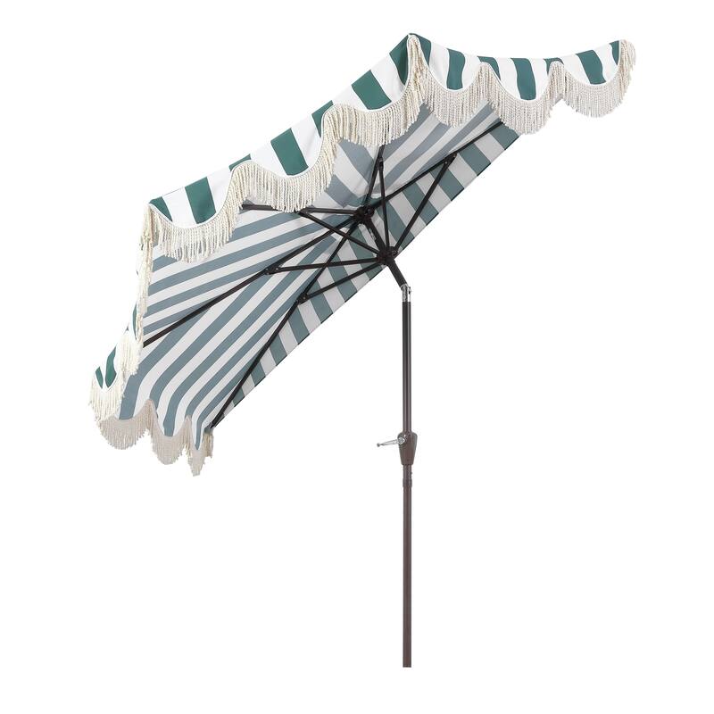 9ft Half Market Umbrella, Scalloped, Crank, Tilt, UV, by JONATHAN Y