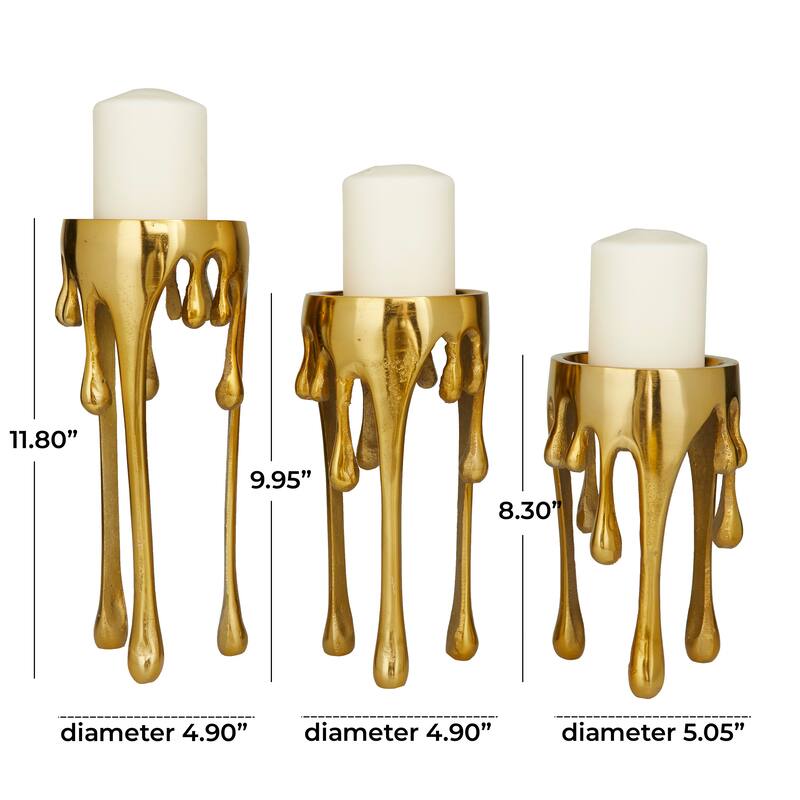 Melting Dripping Wax Metal Contemporary Candle Holders - S/3 12", 10", 8"H