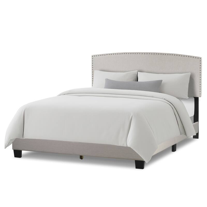 Ausca Fabric Queen Bed with Nail Head Trim - Beige
