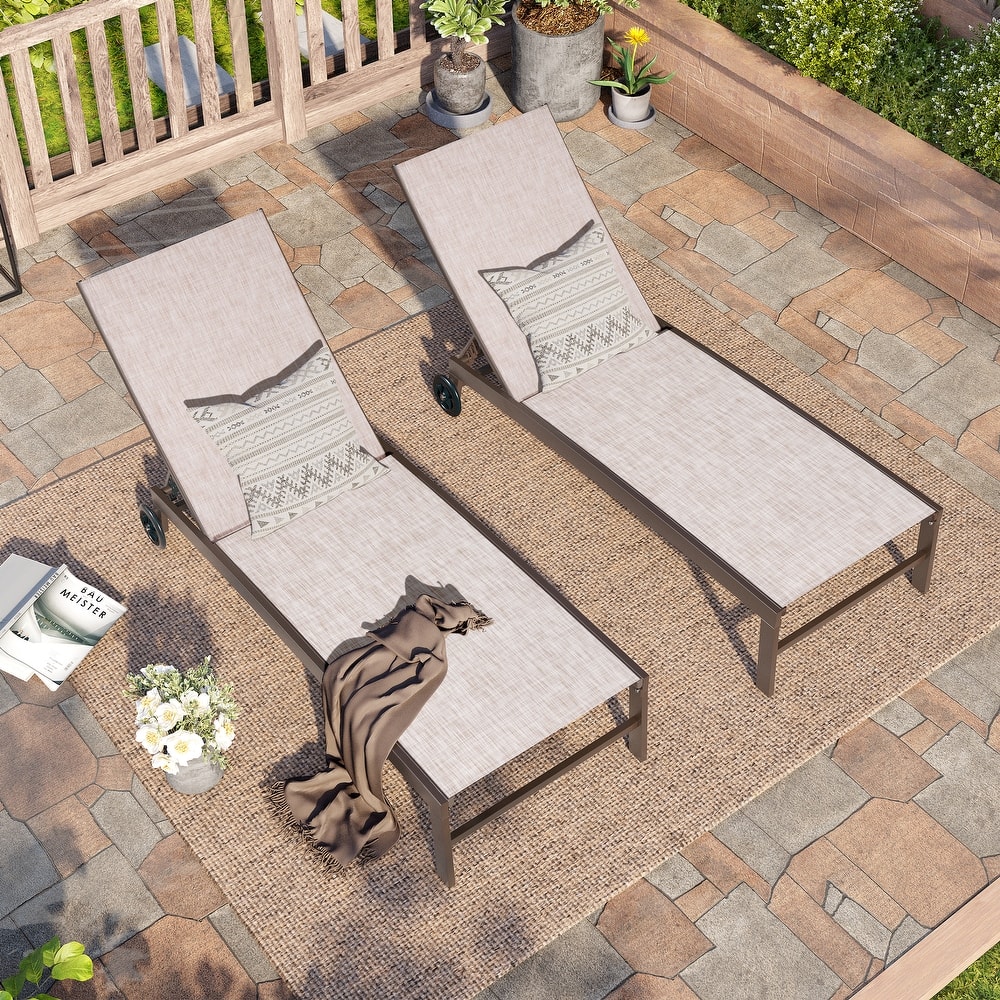 Outdoor Wheel Adjustable Chaise Lounge Chairs 5 Reclinig Position Aluminum Sun Lounger