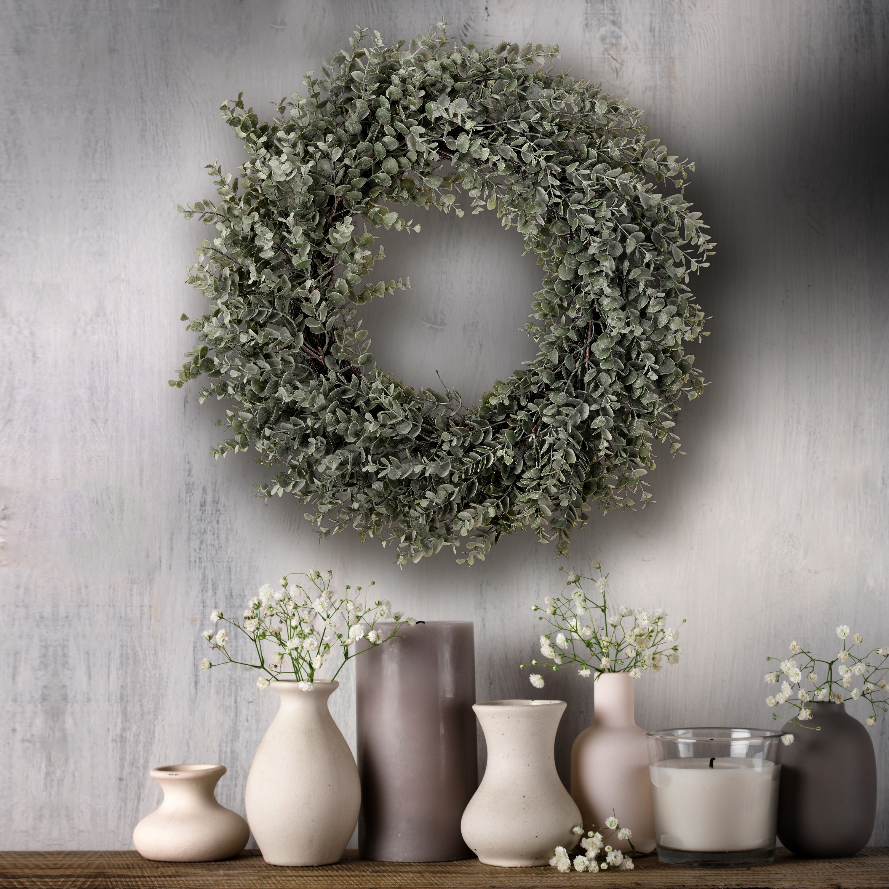 Plastic Eucalyptus Wreath 26"