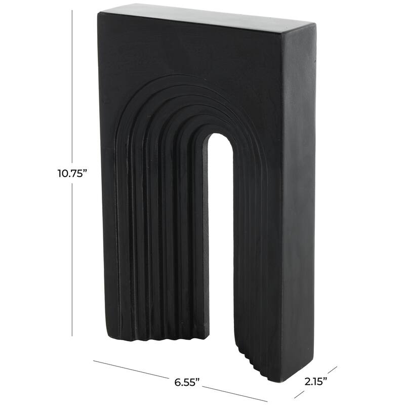 Marble Geometric Rectangular Decorative Sculpture with Arched Groove Interior - White, Black, Beige - Roche River Decor