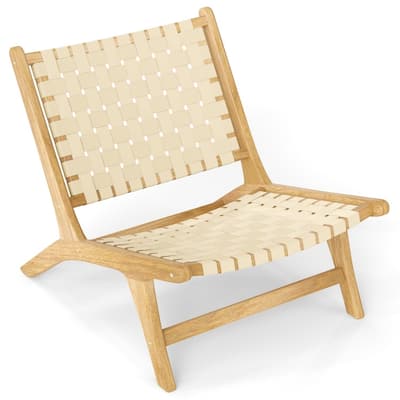 Natural Teak Wood Patio Accent Chair with PP Webbing Outdoor - 30.5" x 25.5" x 28" (L x W x H)