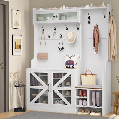 Moasis 77.9" Farmhouse Hall Tree Entryway Bench - 59'' Lx 15.7''W x 77.9''H