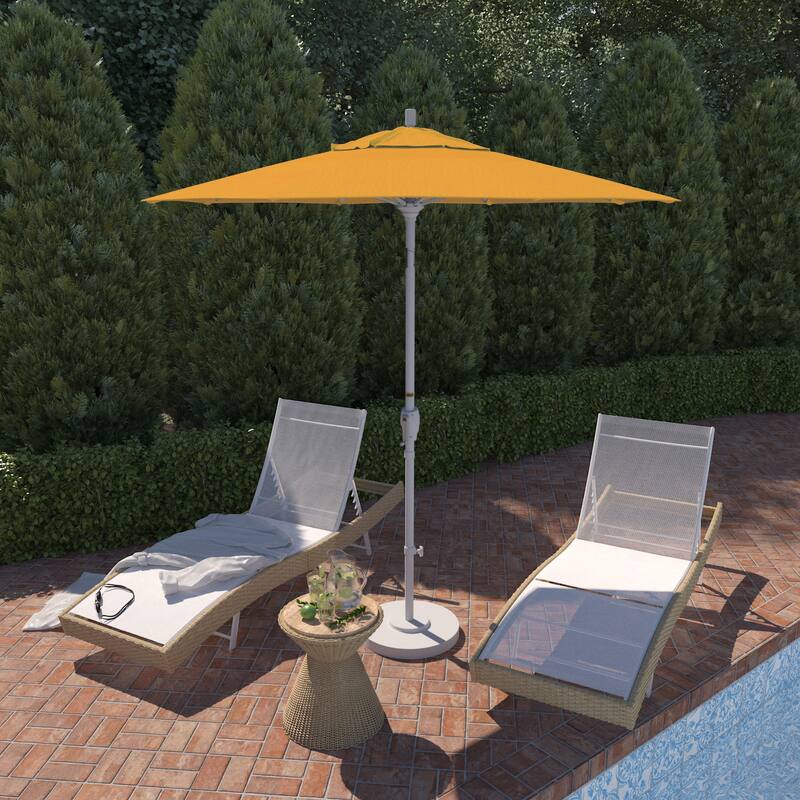 California Umbrella 7.5' Round Crank Lift Push Button Tilt White Aluminum Patio Umbrella with Pacifica Pacific Blue Fabric - Yellow