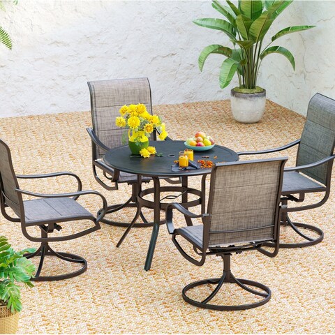 5-piece Round Patio Dining Set with Padded Sling Swivel Chairs