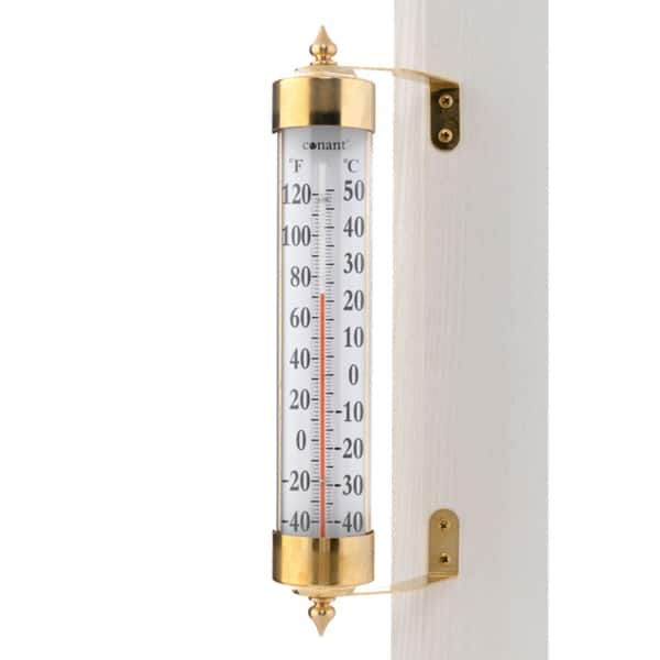 slide 1 of 1, 15" Gold and White Glass Tube Window Thermometer
