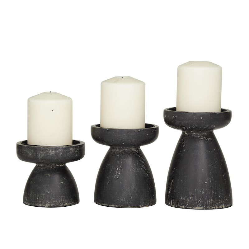 Black or White Wood Distressed Pillar Candle Holder (Set of 3)