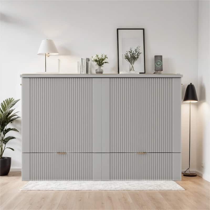 Full Size Wood Murphy Bed with a set of Sockets and USB Ports