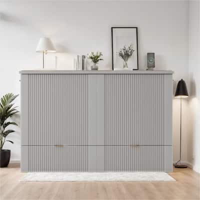 Full Size Wood Murphy Bed with a set of Sockets and USB Ports