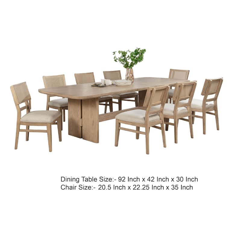 Lno 9 Piece Rectangular Dining Table Set, 8 Chairs, Beige Oak