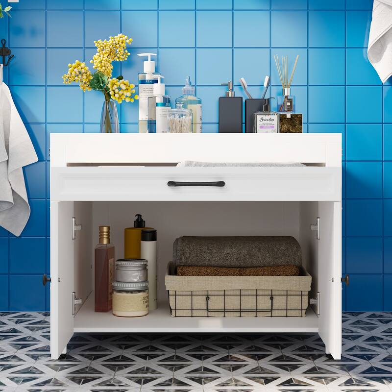 Versatile White Washer Cabinet & Bathroom Cabinet：Spacious Countertop and Storage