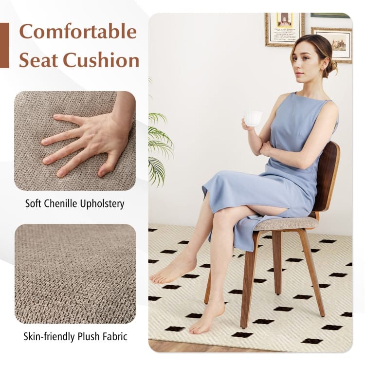 Walnut-Grey Bentwood Dining Chairs Set of 2 with Chenille Upholstery and Cushions - 19" x 20" x 32"