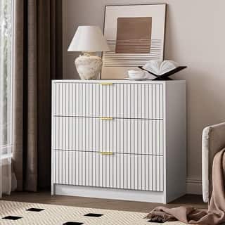 3 Drawer Fluted Dresser, 32 Inch Wide Nightstand with Large Drawer End Table for Bedroom