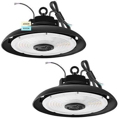 Luxrite 100/120/150W UFO LED High Bay Light, 22000 Lumens, 2 CCT 4000K 5000K, 5FT Hardwire Cable, IP65, UL 2-Pack