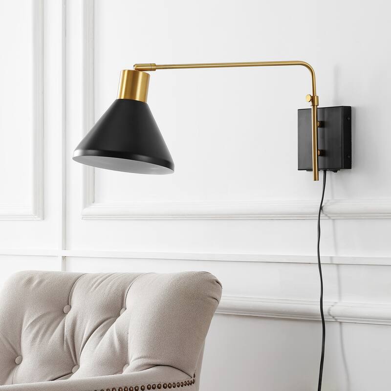 Justina Swing Arm 1-Light Modern Midcentury Iron USB Charging Port LED Sconce, by JONATHAN Y
